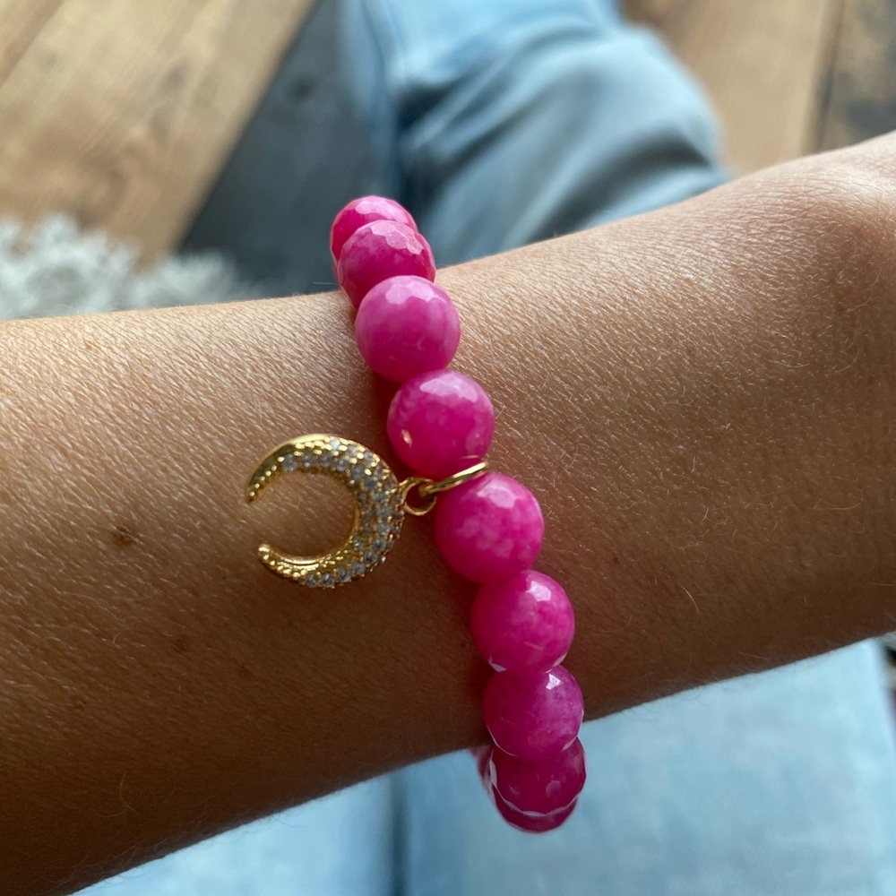 Brand New! 
Bright Pink Jade Stretch Bracelet
